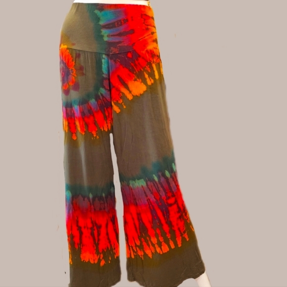TIE DYE HW Palazzo Stretchy Rayon Pants *8 Colors Avail.*-OS NEW - Picture 7 of 9